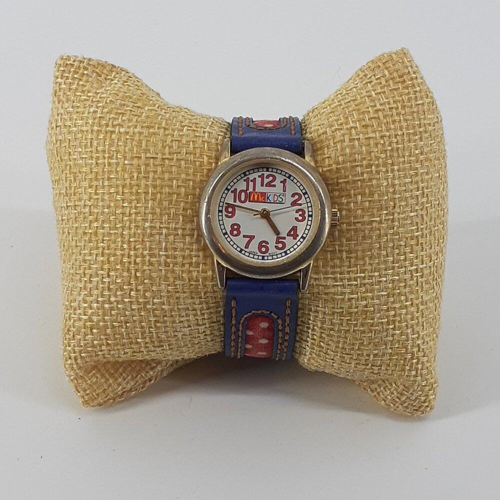 Vintage McKids Stainless Steel Back Japan Movt Blue Red Polkadot Time Child's